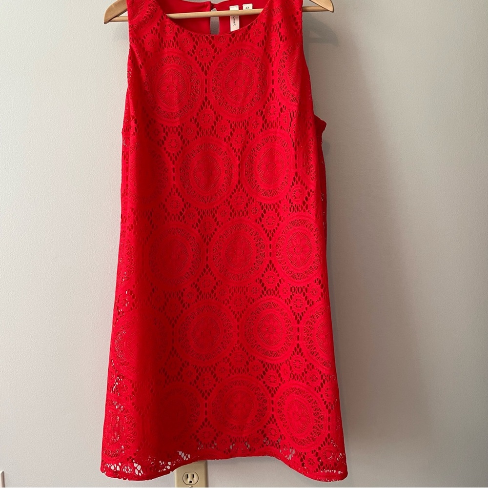 Tacera cute orange lace overlay dress, 2X, EUC